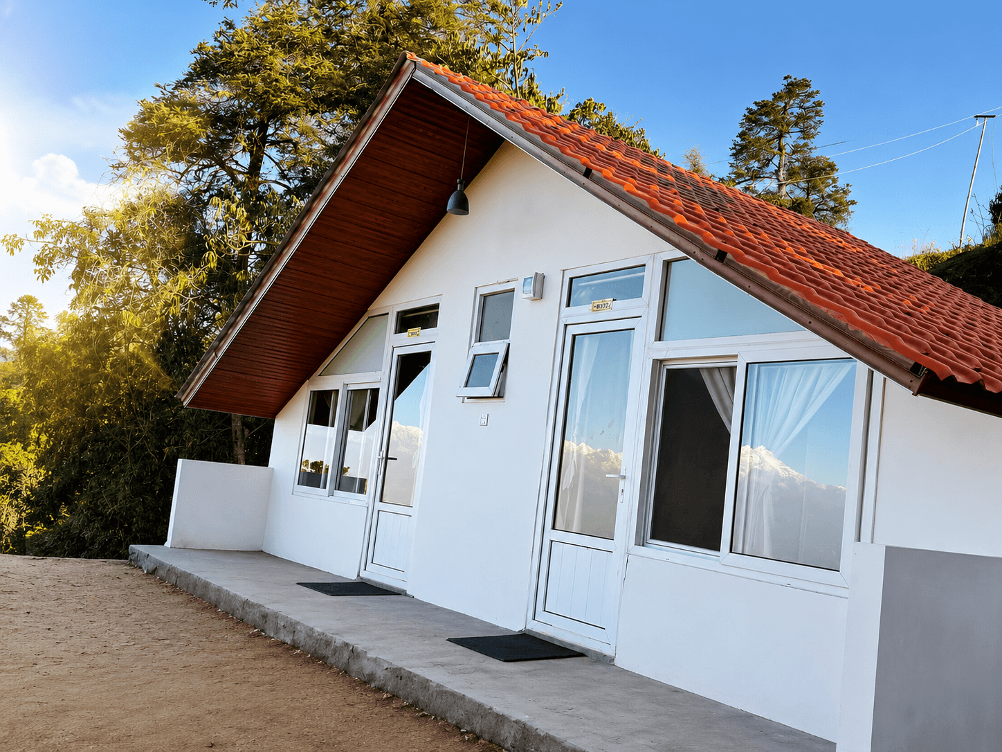 Modern cabin exterior in sunlight