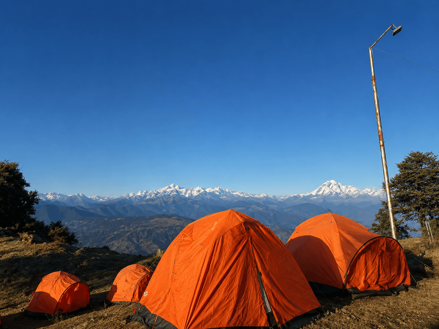 Himalayan sunrise view from campsite