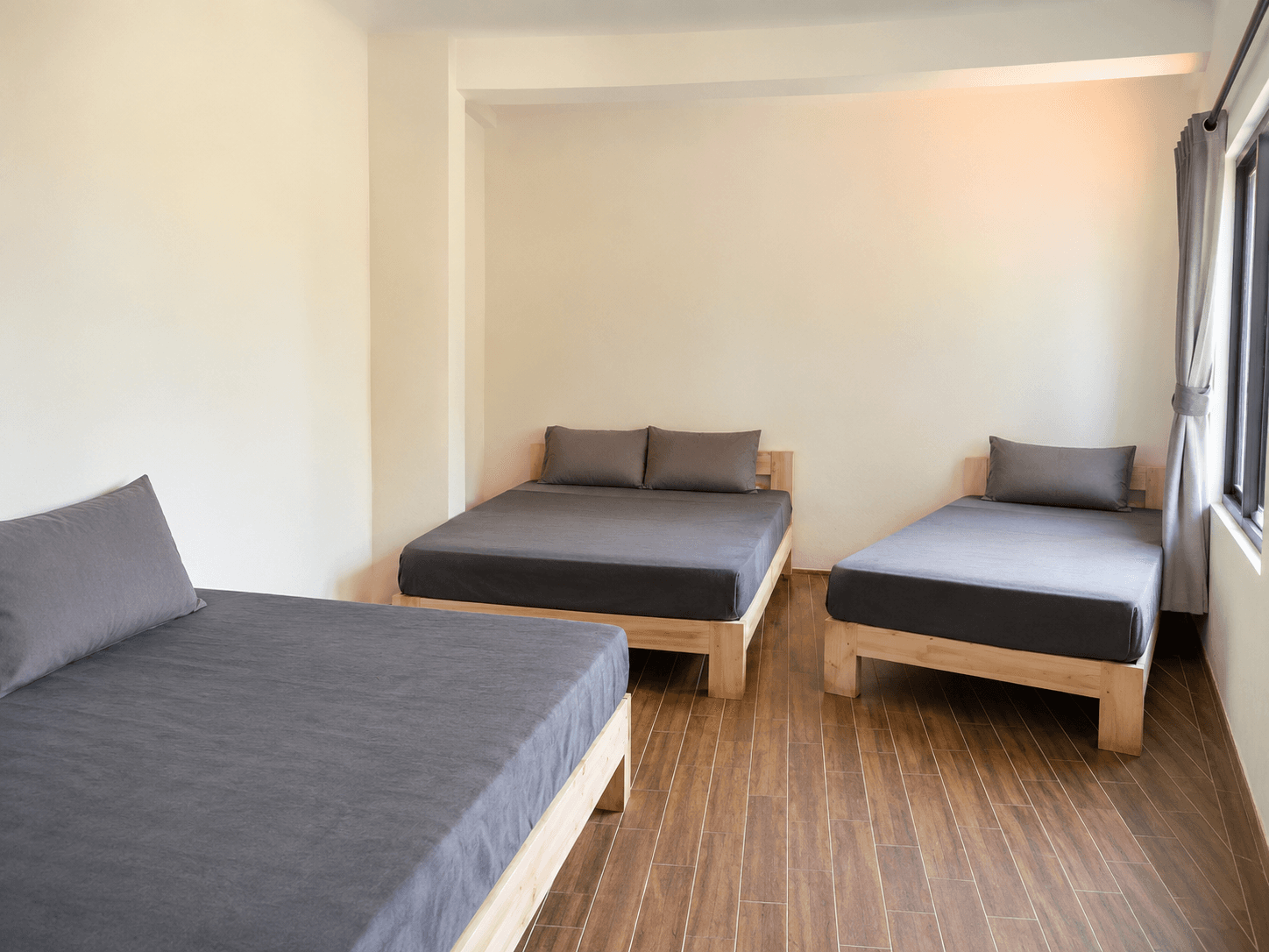 Family room with three beds
